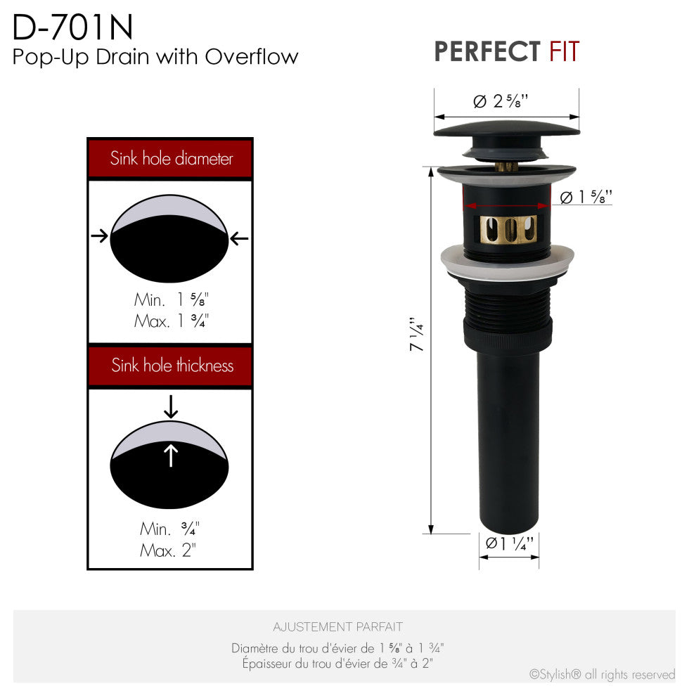 STYLISH Black Matte Pop-Up Bathroom Sink with Overflow Set of Two