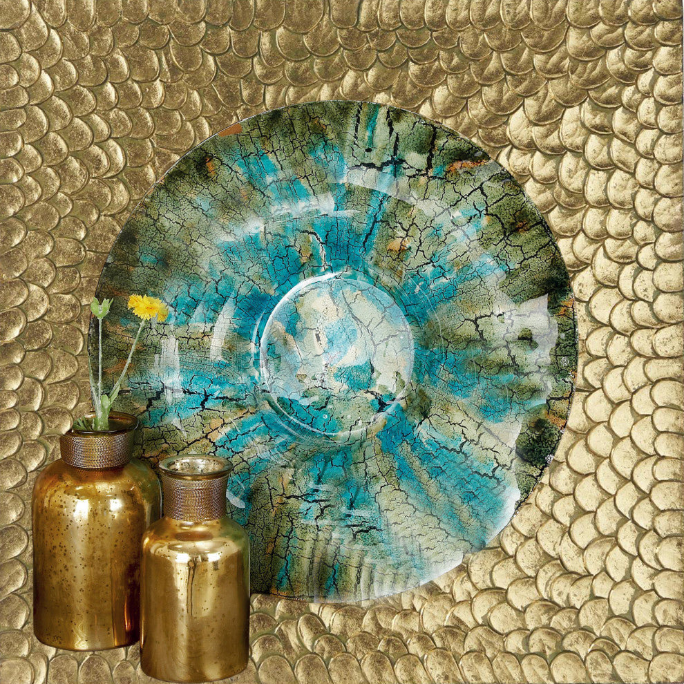 Urban Designs Shades Of Green Decorative Glass Charger Plate and Stand