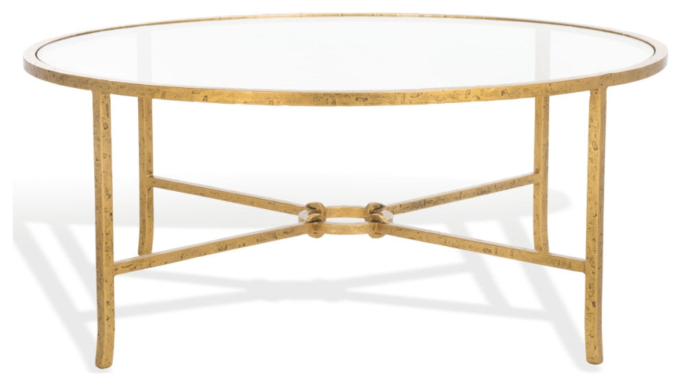 Safavieh Couture Tauri Metal Round Coffee Table, Brass/Clear