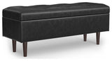 Shay Mid Century Rectangular Storage Ottoman, Distressed Black