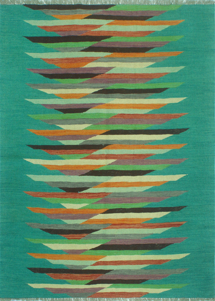 Winchester Kilim Salvador Turquoise/Charcoal Rug, 4'9x6'6