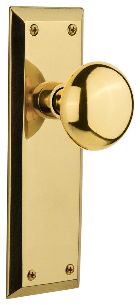 Single New York Plate With New York Knob, Polished Brass