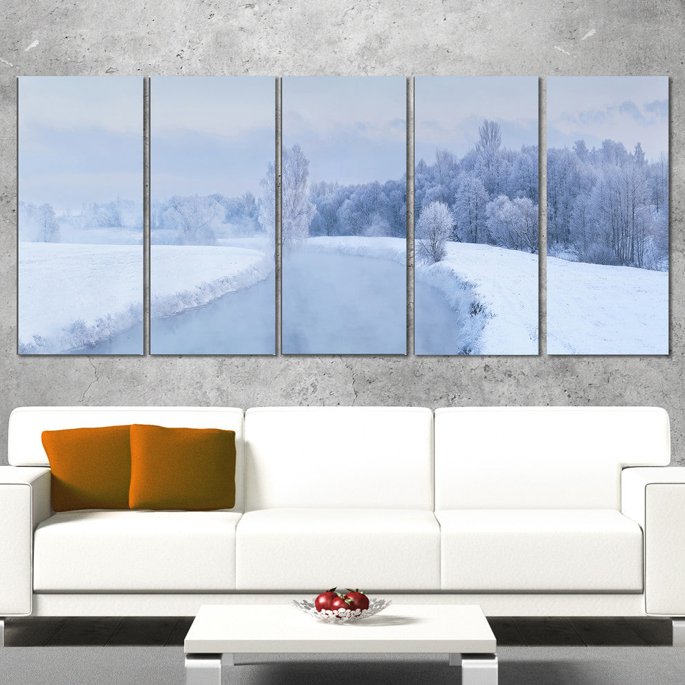 "Blue Frosty Winter Weather Panorama" Landscape Wall Art, 5 Panels, 60"x28"
