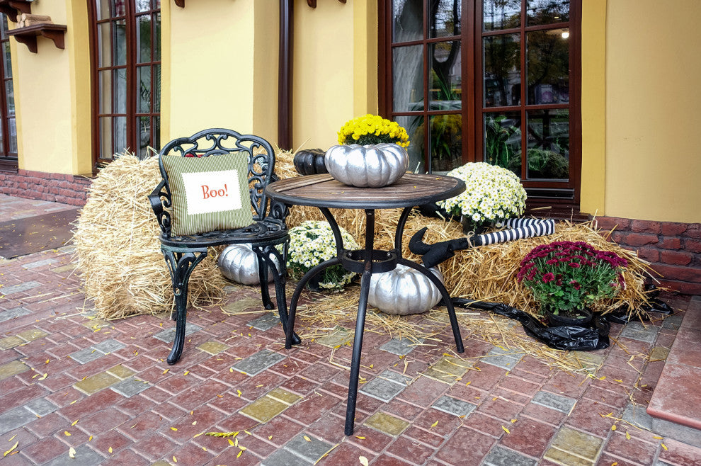 Halloween Boo Ticking Indoor/Outdoor Throw Pillow, Scallion, 20"x20"