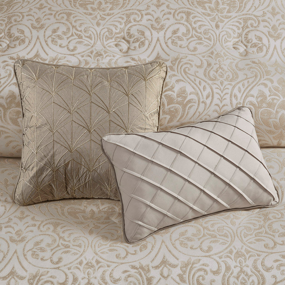 Madison Park Emilia 12 Piece Jacquard Complete Bed Set in Khaki
