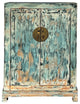 Distressed Teal Blue Marks Moon Face Slim Credenza Side Cabinet Hws4392