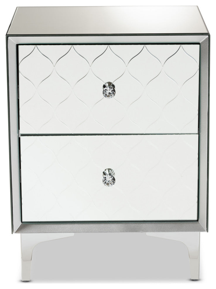 Kacela Silver Finished Metal 2-Drawer Nightstand with Mirrored Glass