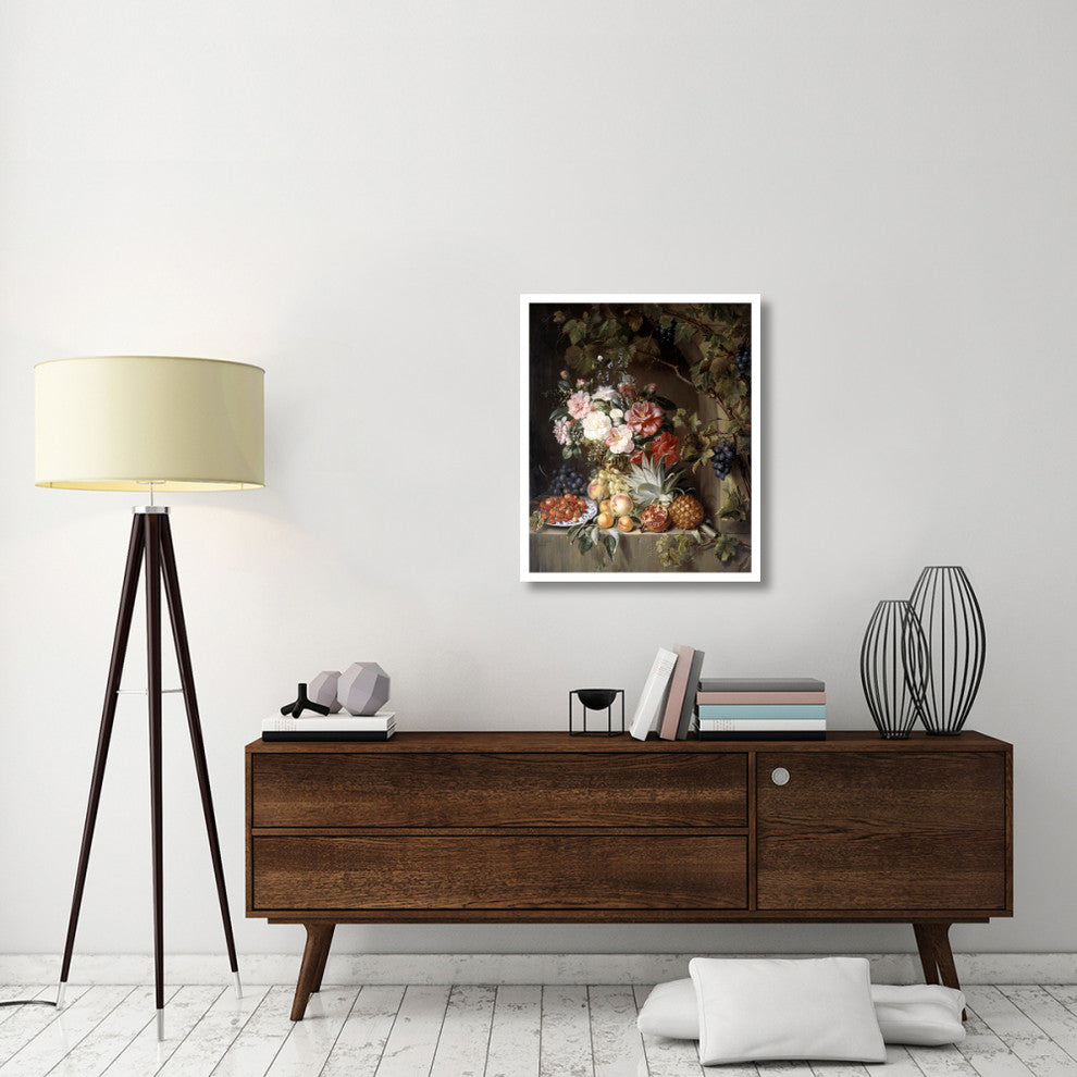 "Still Life with a Basket of Flowers" Print by Antonie Rietveld, 27"x32"