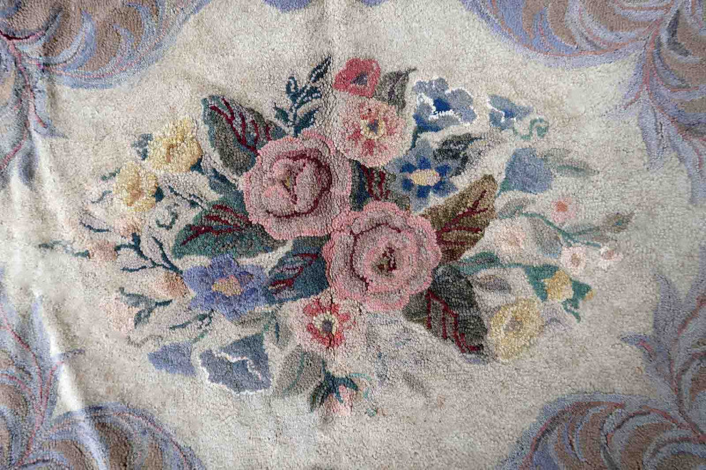 Handmade Antique American Hooked Rug 2.7'x5', 84cmx154cm 1880s