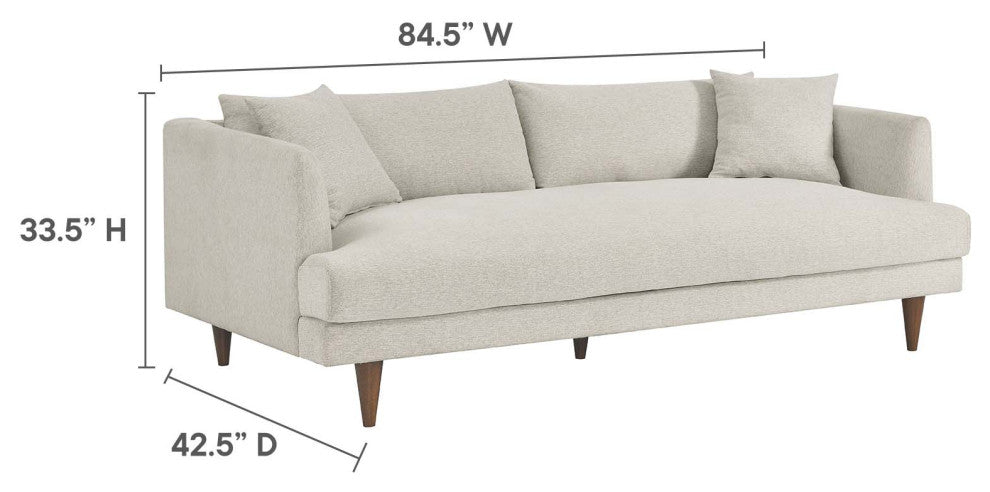 Zoya Down Filled Overstuffed Sofa and Ottoman Set, Heathered Weave Ivory