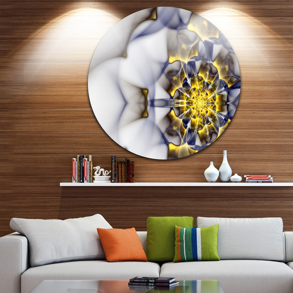 Unique Gold And White Fractal Flower, Floral Disc Metal Artwork, 11"