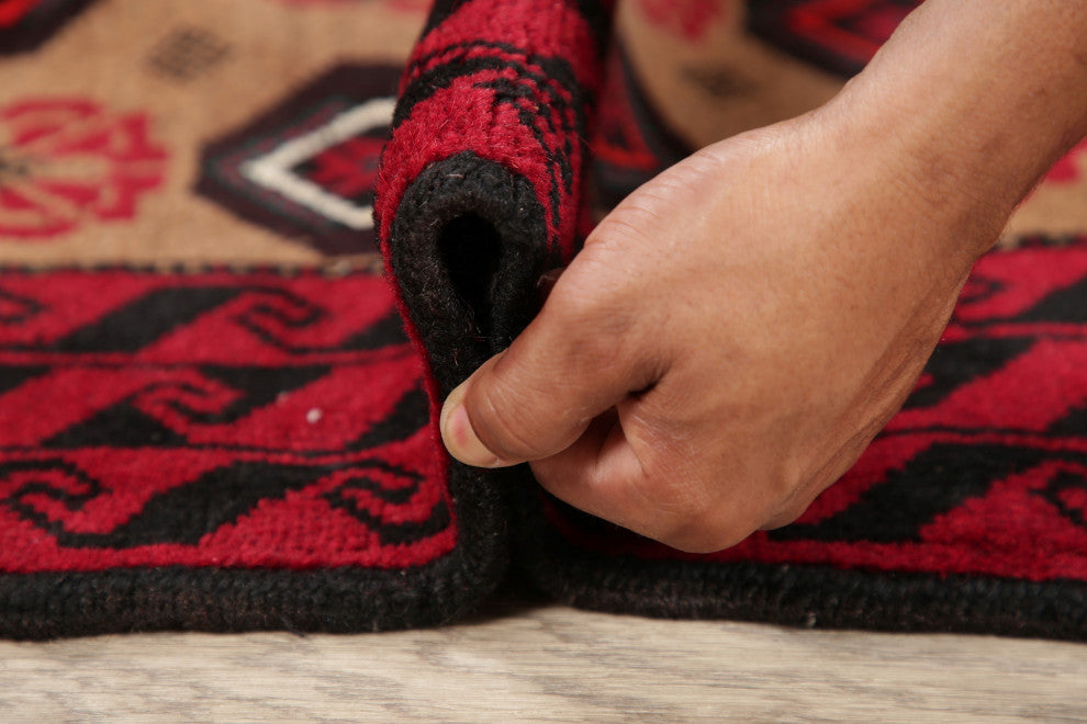 Balouch Oriental Traditional Afghan Hand-Knotted Area Rug, Brown, 6'3"x3'5"