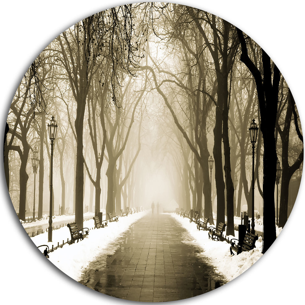 Fog In Alley Vintage Style, Landscape Photo Round Wall Art, 11"