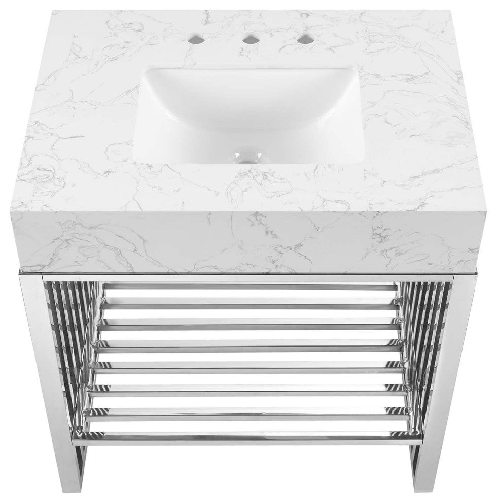 Gridiron 30" Bathroom Vanity, White Silver