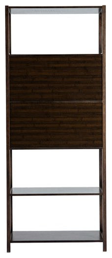 Rustic Bookcase, Wooden Construction With Open Cubbies & Drawers, Dark Brown
