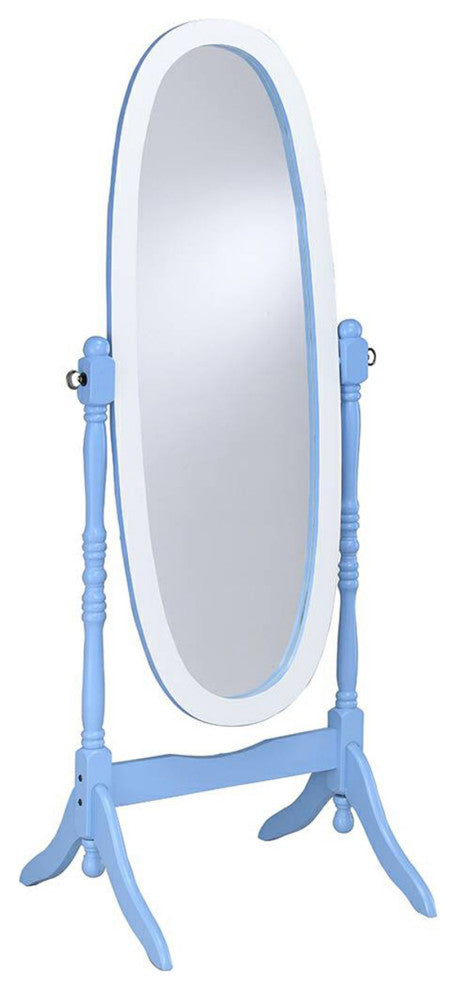 Pretty Pastel Blue and White Cheval Standing Oval Mirror