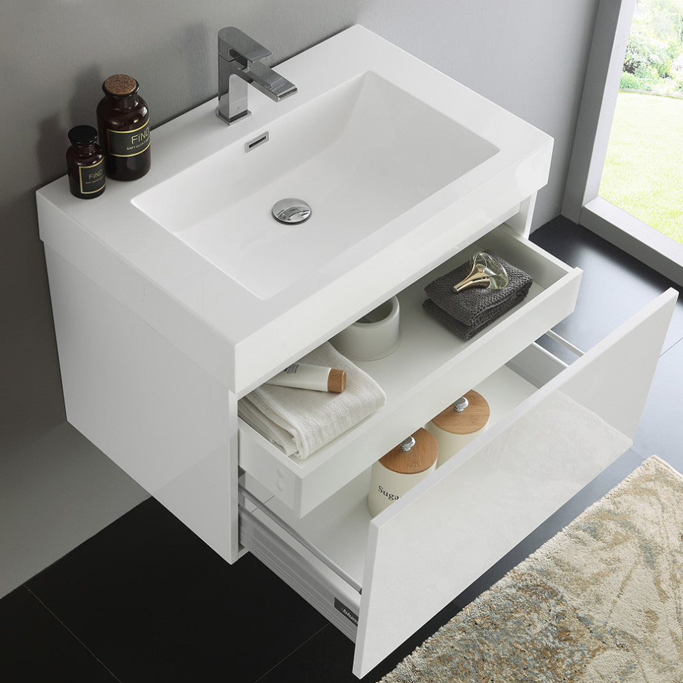 Fresca Mezzo 30" White Wall Hung Cabinet With Integrated Sink