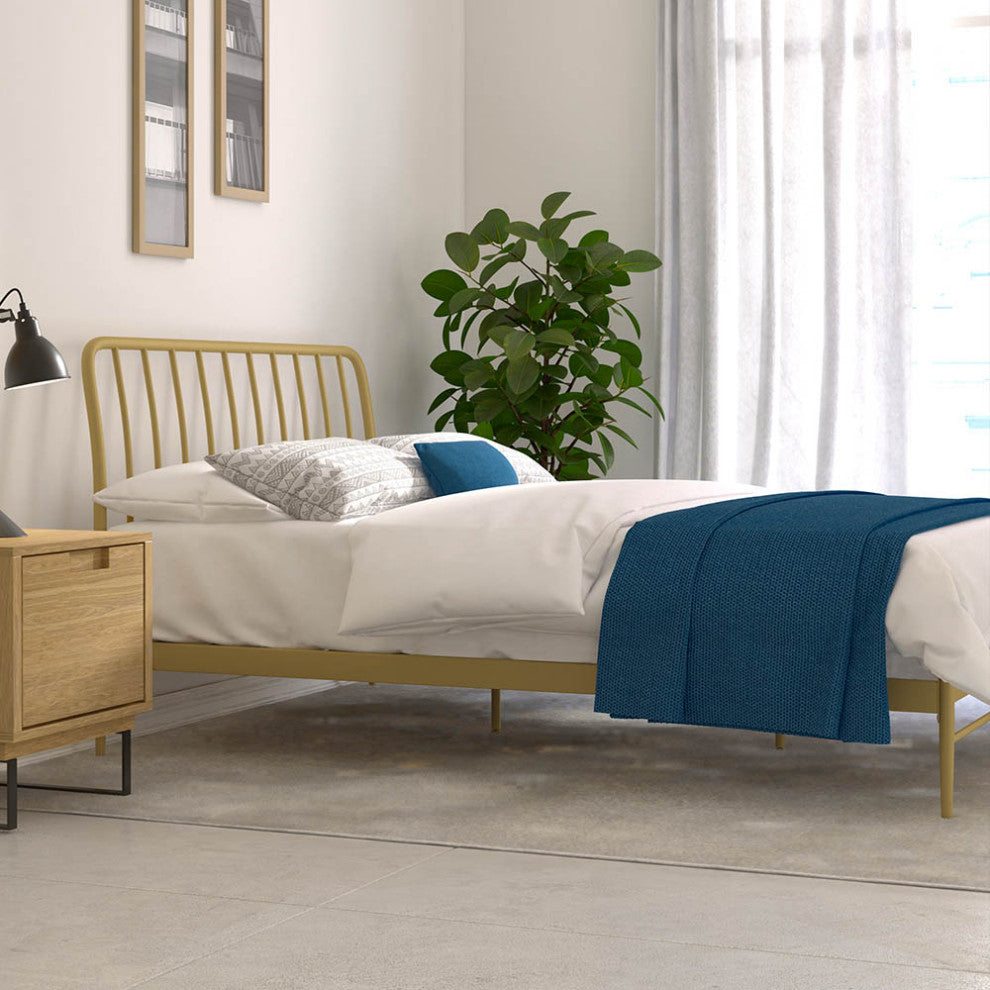 Kairosis Curved Metal Modern Queen Bed Frame by RST Brands, Gold