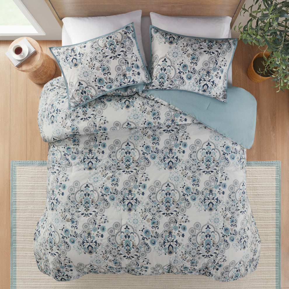Madison Park Brielle 3 Piece Floral Printed Cotton Comforter Set