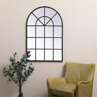 Elegant Decor Motif 47" x 32" Mid Century Metal Windowpane Frame Mirror in Black