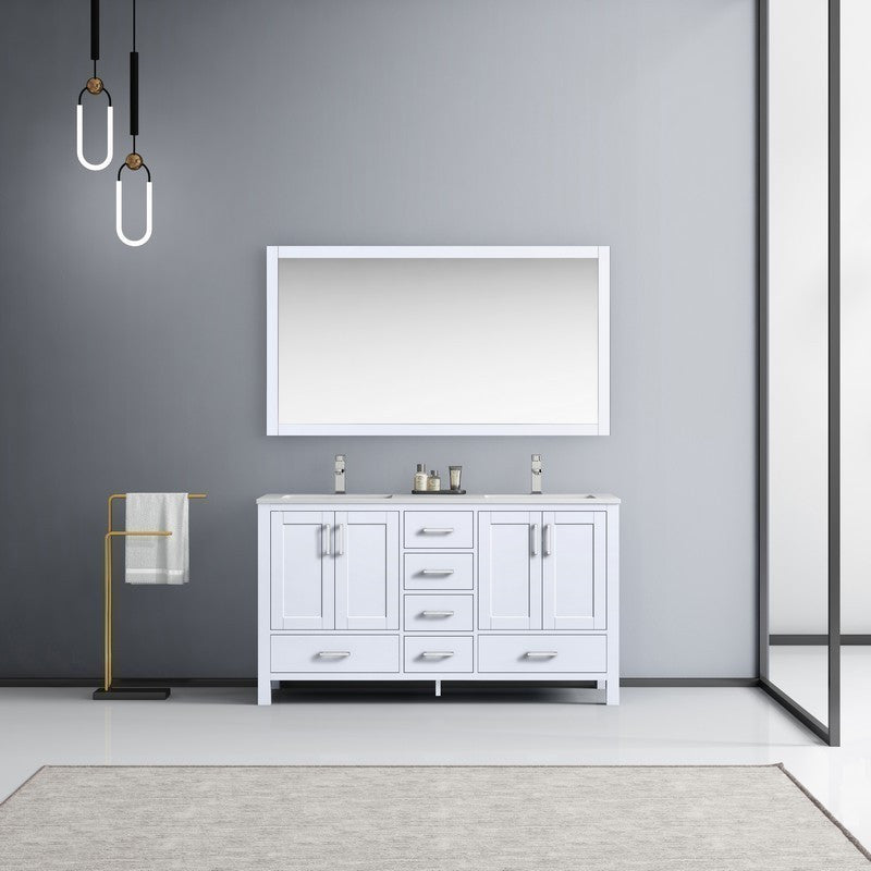 Jacques 60" White Double Sink Vanity Set with White Carrara Marble Top