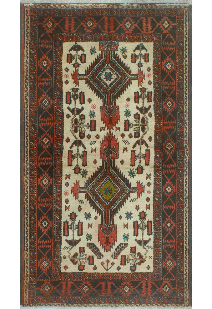 Vintage Distressed Fabian Ivory/Charcoal Rug, 3'7x6'3