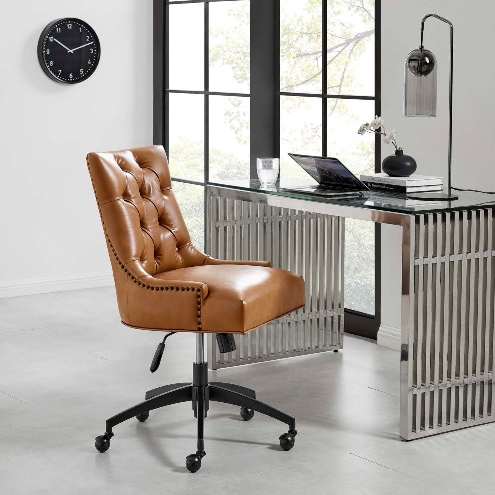 Regent Tufted Vegan Leather Office Chair Black Tan