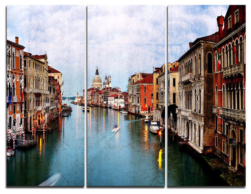 "Retro Style Grand Canal at Sunset" Photo Wall Art, 3 Panels, 36"x28"