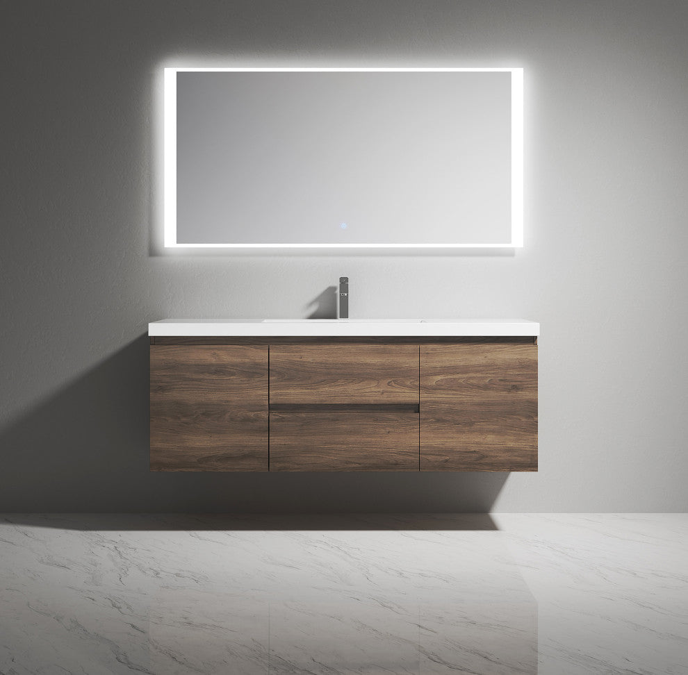 Alma -Pre 60" Single Sink Vanity With Integrated Sink, Brown