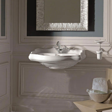 Retro 1045 Wall Mounted Bathroom Sink with 3 Faucet Holes in Glossy White