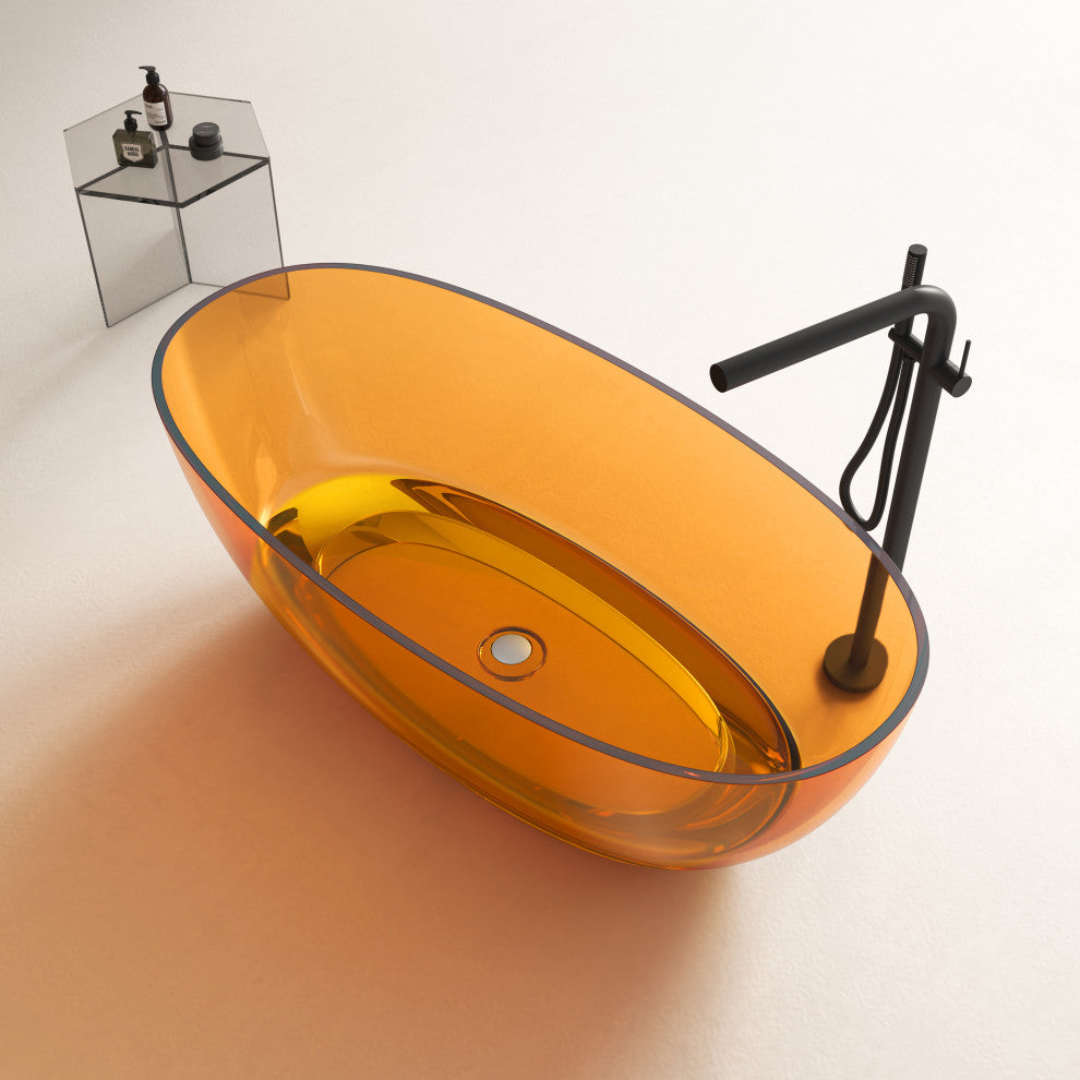 Vanity Art Freestanding Soaking Stone Resin Bathtub, Pure Resin Coffee, Small