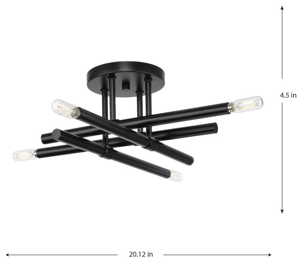 Arya Collection Four-Light Brushed Gold Luxe 20" Semi-Flush Mount Light, Matte Black