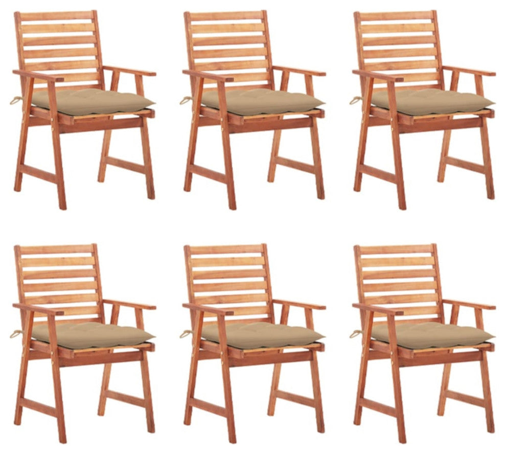 vidaXL Outdoor Dining Chairs, Set of 6, With Cushions Solid Acacia Wood