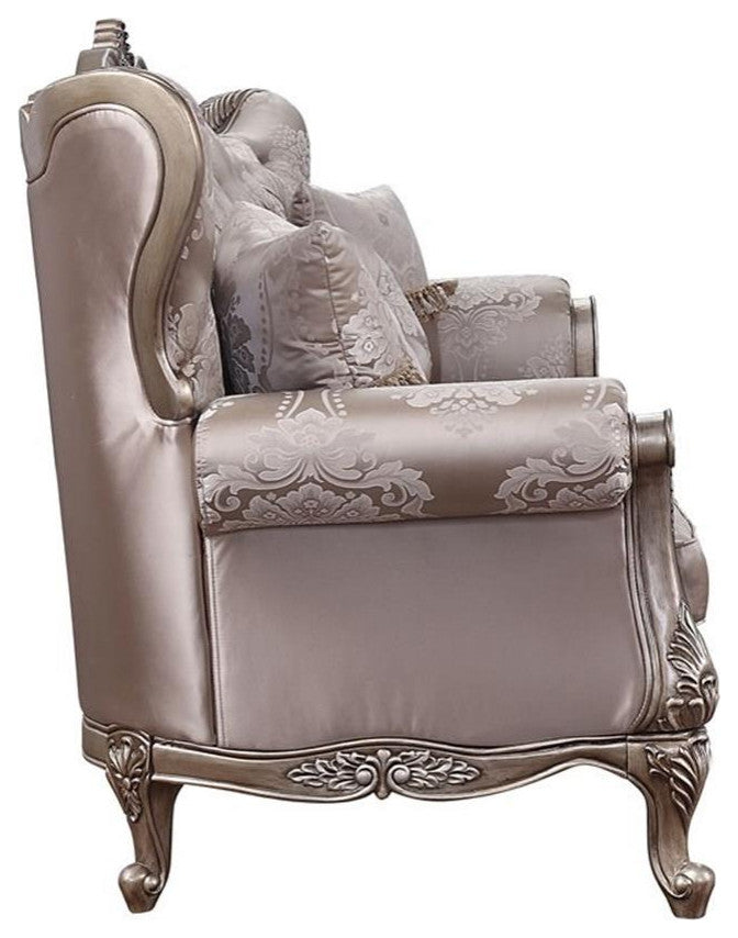 ACME Jayceon Fabric Tufted Sofa with 5 Pillows in Champagne Beige