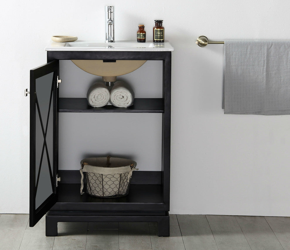 24" Wood Sink Vanity With Ceramic Top-No Faucet