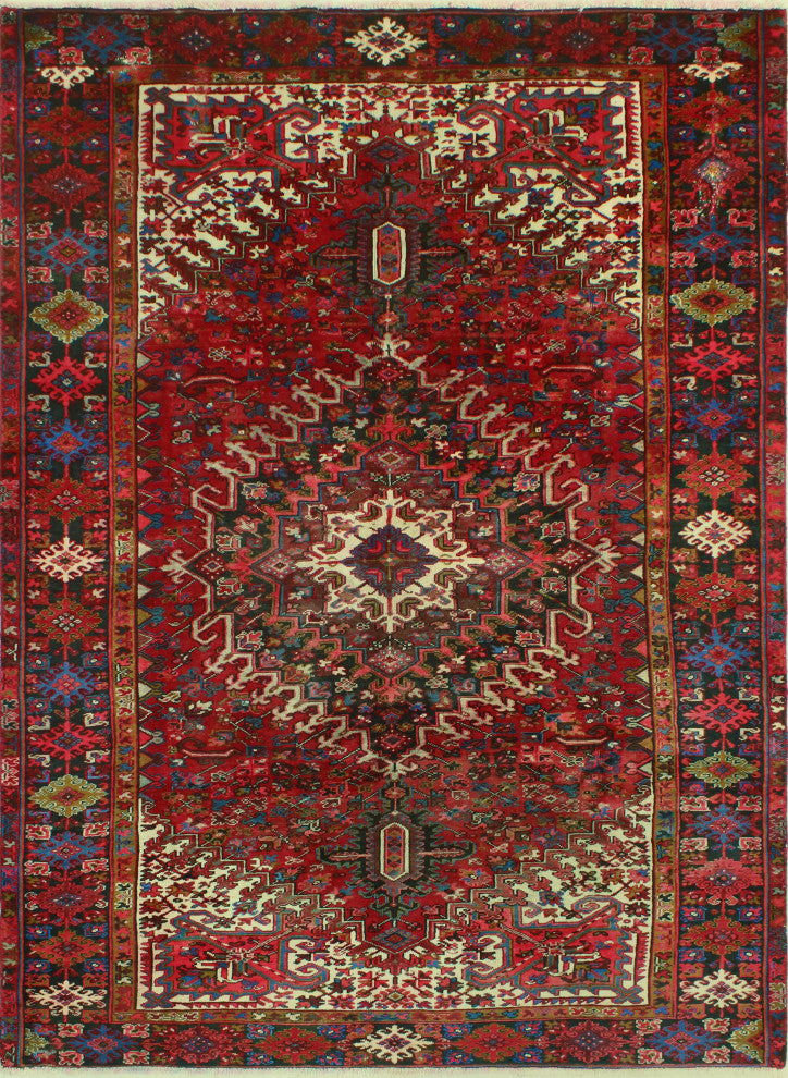 Fine Vintage Heriz Leia Red/Charcoal Runner, 7'7 x 10'0