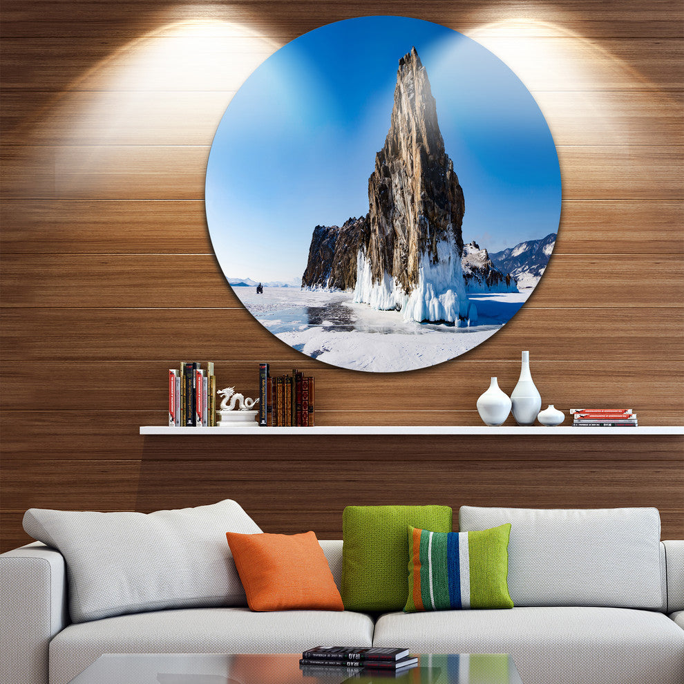 Winter Lake Baikal Panorama, Seashore Disc Metal Artwork, 23"
