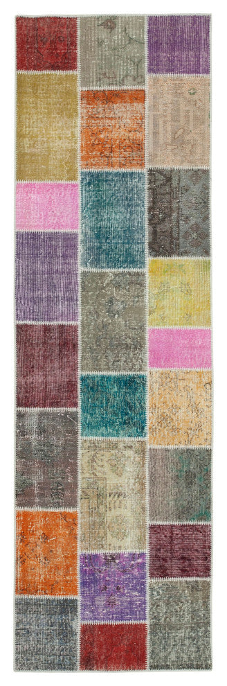 Rug N Carpet - Handwoven Turkish 3' 0" x 9' 10" Small Patchwork Runner Rug