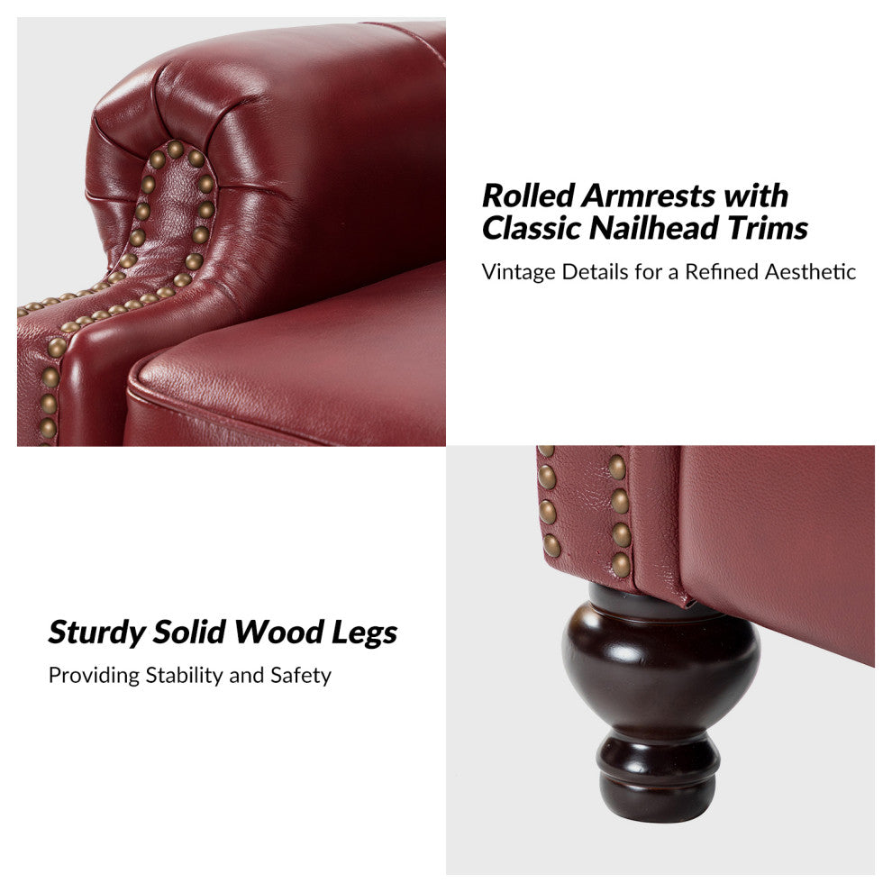 Genuine Leather Cigar Recliner, Home Theater Seating, Set of 2, Burgundy
