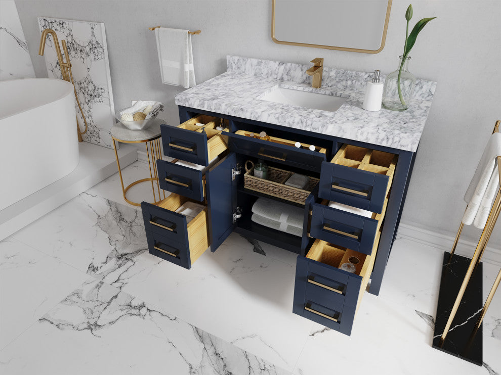 Cambridge 48 Single Sink Bath Vanity in Hale Navy Blue 2" Piatra Gray