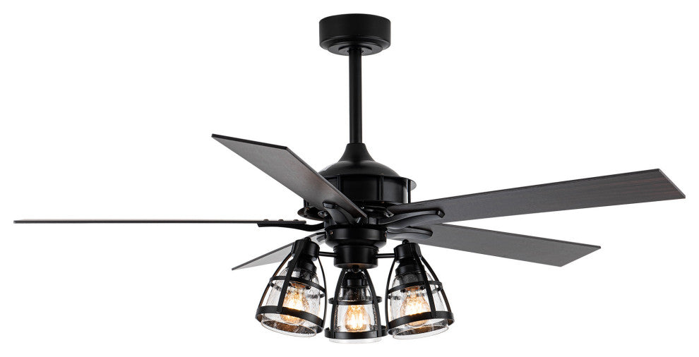 52 in Industrial Matte Black Ceiling fan With 5 Blades, Remote Control