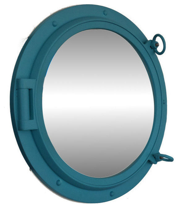 Decorative Ship Porthole Mirror, Light Blue, 24"