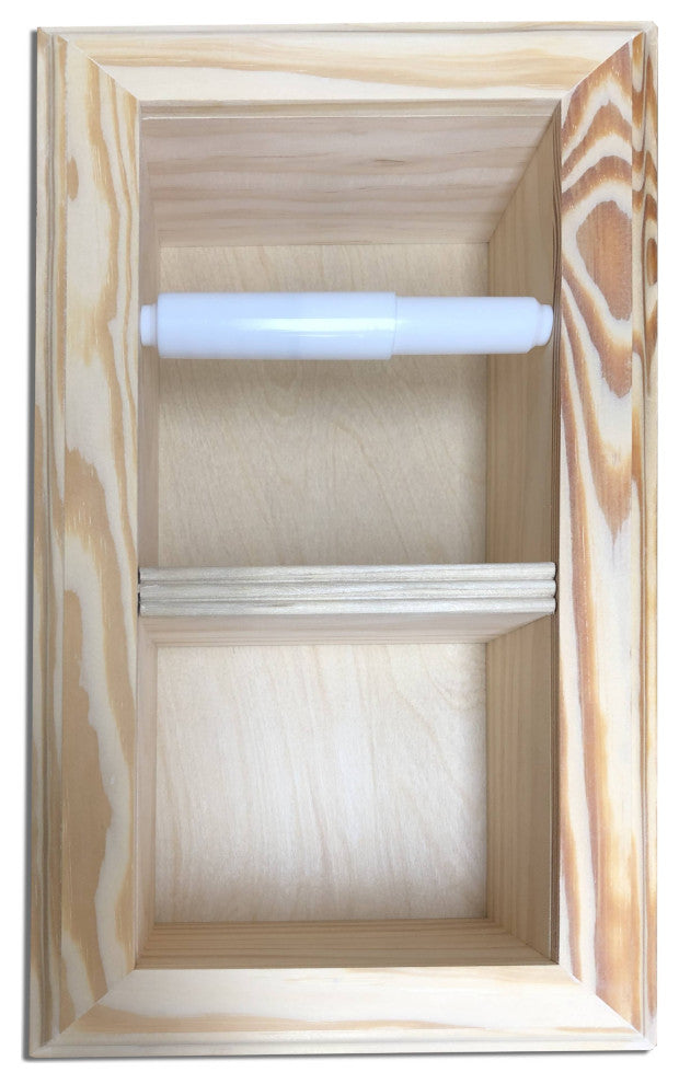 Bayshore Recessed Solid Wood Double Toilet Paper Holder 7 x 14.5, Unfinished