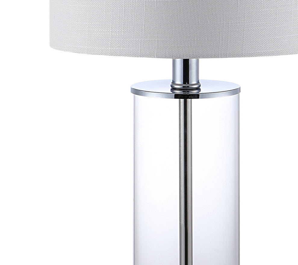 Abner Glass Modern Contemporary USB Charging LED Table Lamp, Chrome/Clear