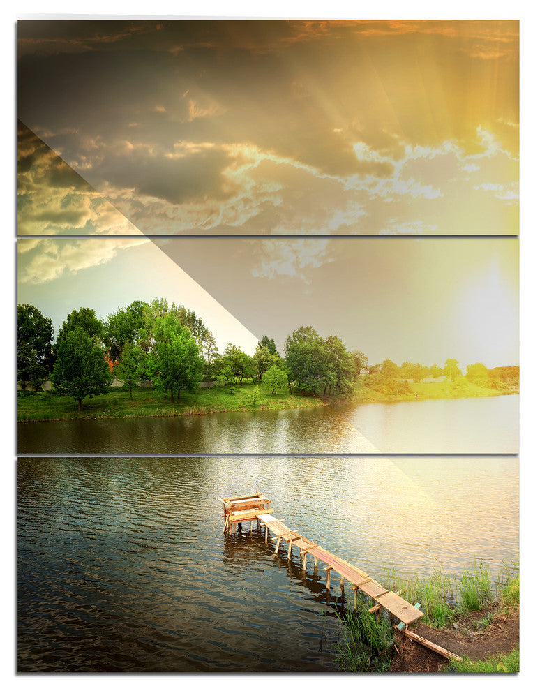 "Lake Under Evening Sun" Photo Metal Wall Art, 3 Panels, 28"x36"