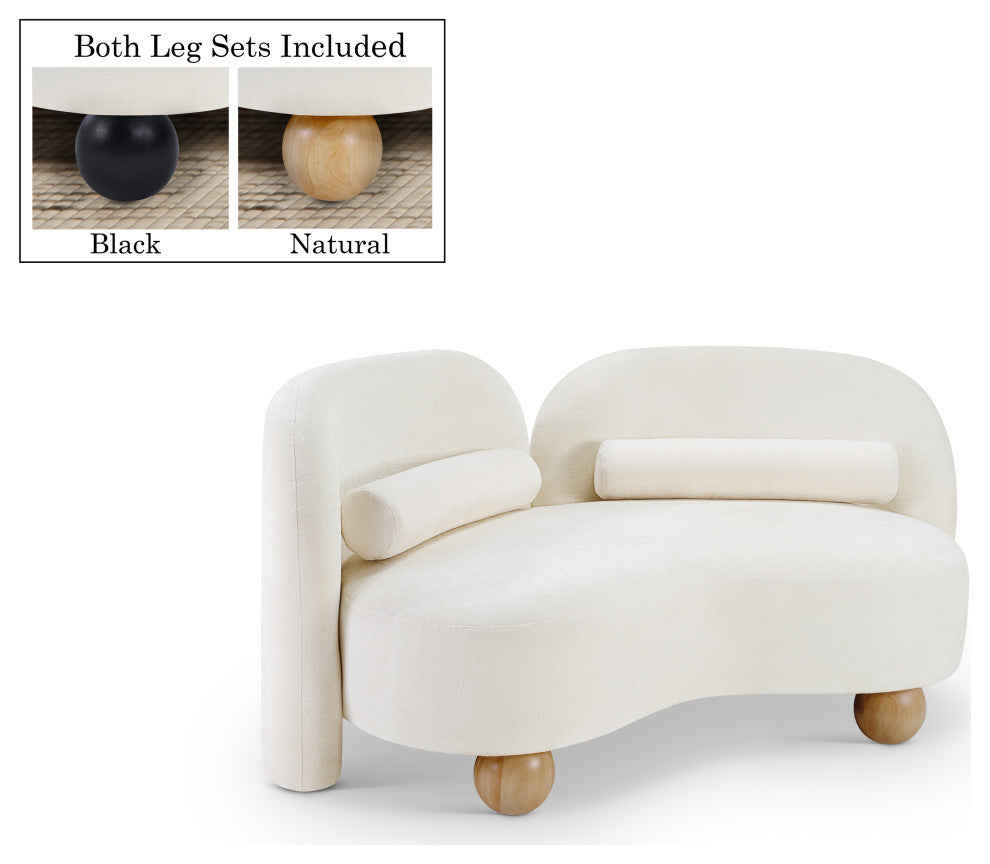Daphne Upholstered Chair/Loveseat/Sofa, Cream, Chenille Fabric, Loveseat