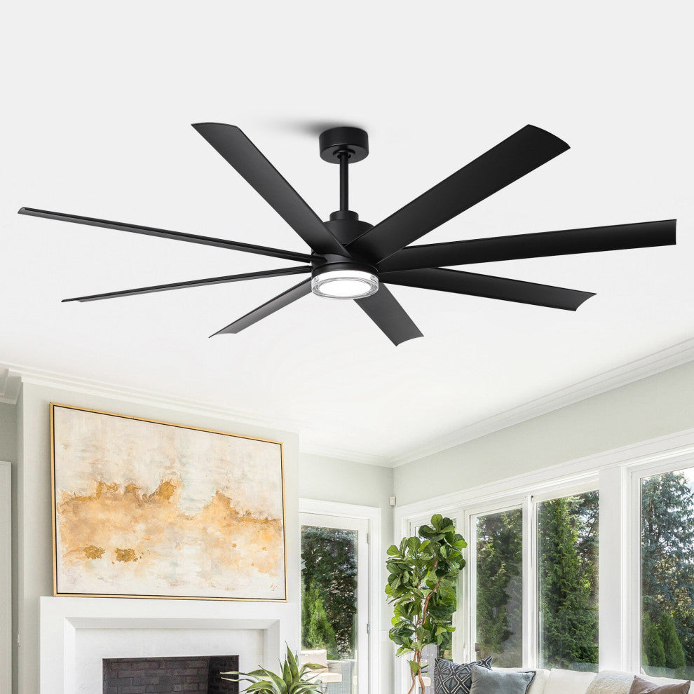 72-inch Modern Black Industrial LED Smart Ceiling Fan with Remote