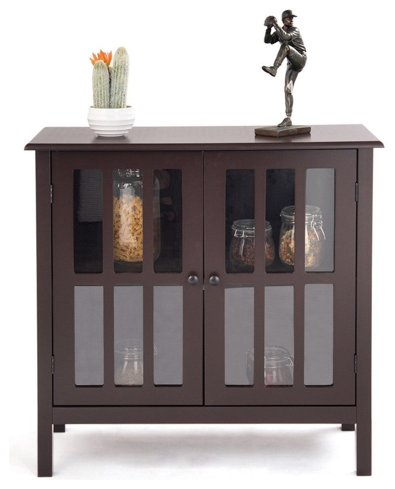 Elegant Glass Door Sideboard Console Storage Buffet Cabinet, Brown