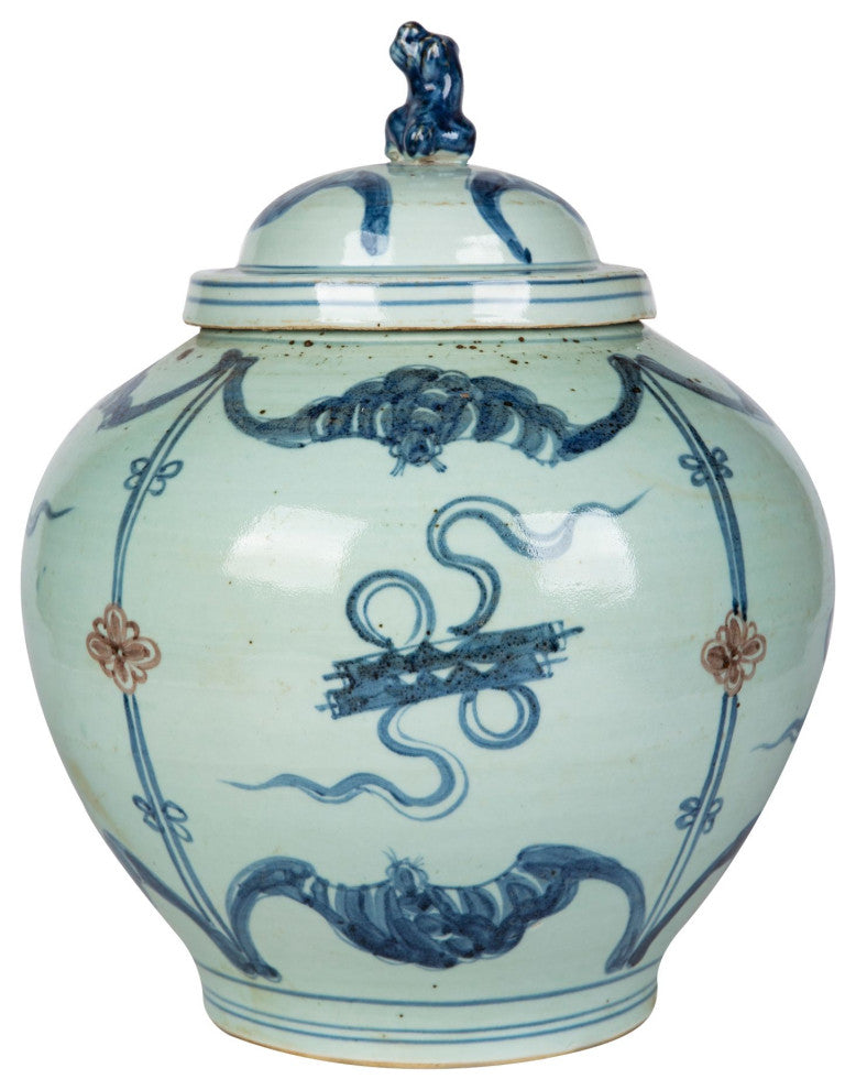 Underglaze Red Symbol Lion Lid Jar