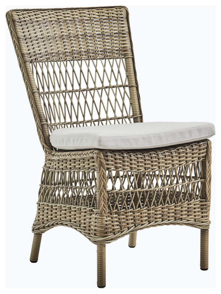 Marie Outdoor Dining Side Chair, Antique, Sunbrella Sailcloth Seagull Cushion